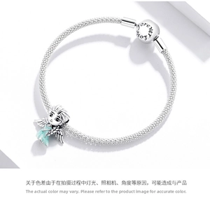 Close-up of S925 silver charm bracelet with snowflake princess and Love Forever clasp