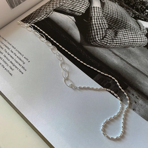 Minimalist 925 sterling silver olive bead necklace with unique splice chain design