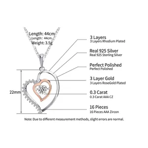 Elegant s925 sterling silver heart necklace with dancing AAA cubic zirconia stones
