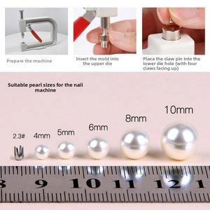 Manual pearl setting machine guide showing 4-10mm bead sizes and installation steps