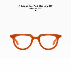 Detail of stylish orange frame eyewear with clear anti-blue light lenses model C09