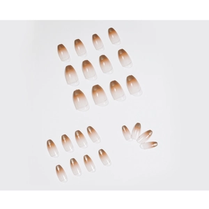 24pcs coffee orange gradient french coffin press-on nails with metallic finish