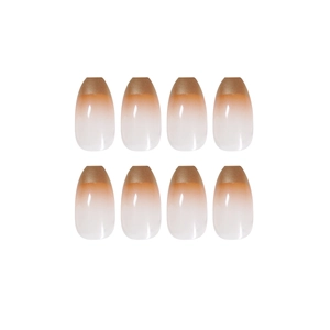 Coffee orange gradient press-on nails with metallic bronze tips in coffin shape set
