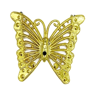 5cm golden butterfly ornament with intricate hollow pattern for Christmas tree decoration