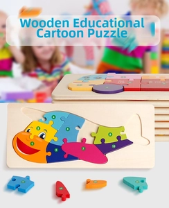 Close-up of numbered 3D wooden airplane puzzle showing colorful blocks and board