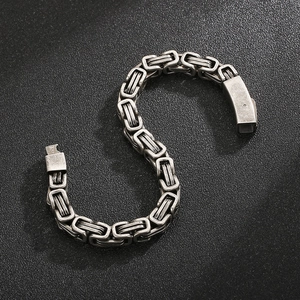 Vintage stainless steel Byzantine chain bracelet for men with an antique silver finish