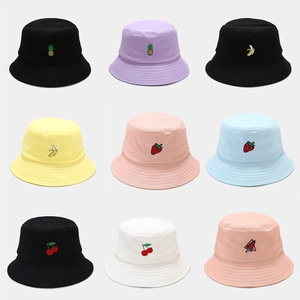 Chapeau Bob Broderie Fruits Coton Protection Solaire Été Extérieur Décontracté Pêcheur Femmes Hommes Mignon