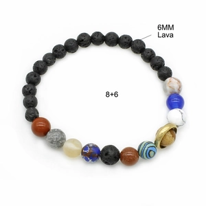 Solar system bracelet with 8 planets natural stones and 6mm black lava rock beads