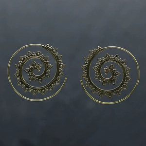 Bohemian gold spiral earrings with mandala hollow pattern for women, vintage gypsy style