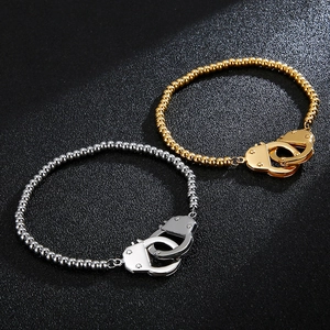 Handcuff Bead Chain Bracelet 316L Stainless Steel Polished Industrial Punk Style Jewelry For Men Women Couples