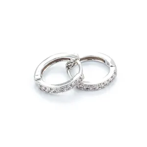 Elegant silver hoop earrings with micro-paved cubic zirconia and hinged closure