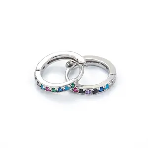 Silver hoop earrings with multicolored micro-pave zircons for women's jewelry collection