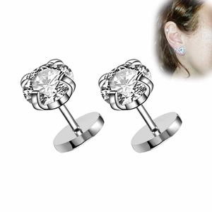 Polished stainless steel stud earrings featuring round cubic zirconia in a 4-prong setting