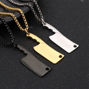 Creative stainless steel mini cleaver pendants in black, gold, and silver on punk chains