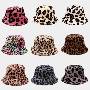Leopard Print Faux Fur Bucket Hat For Women Winter Warm Plush Thickened Windproof Casual Fashion Retro Outdoor Basin Hat