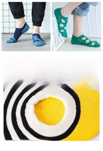 Detailed macro view of non-slip elastic cuffs on patterned low-cut cotton invisible socks