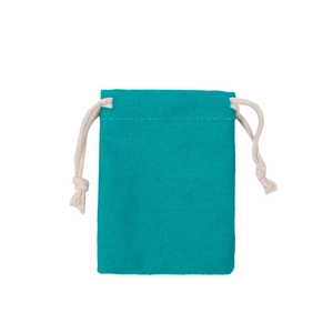 Detail of tiffany blue cotton drawstring pouch with durable woven fabric texture