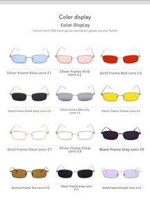 Cuadrícula de doce gafas de sol retro cuadradas con montura metálica en varios colores