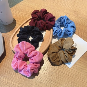 5-pack vintage corduroy hair scrunchies in assorted colors for ponytail styling