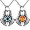 Vintage evil eye shield pendants in blue and orange with retro silver bead chains