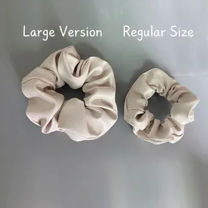 Minimalist beige PU leather scrunchie set showing large and standard sizes