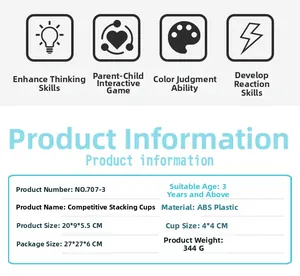Detailed specifications table and dimensions for children stack cups brain training game