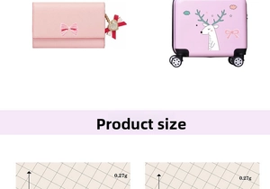 Close-up of pink leather wallet with embroidered bow and metal heart charm detail