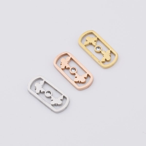 Three hollow butterfly charms with rhinestones in silver, rose gold, and gold finishes