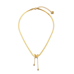 Elegant gold butterfly pendant necklace with snake chain and tassel drops for women