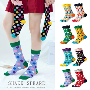 Colorful Polka Dot Mid-Calf Socks Cotton Blend Contrast Color Patchwork Trendy Casual Crew Hosiery For Men Women