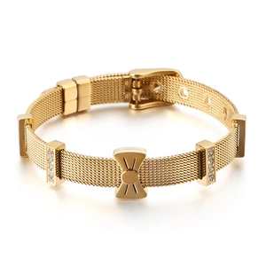 Bracelet À Mailles Nœud Papillon Pour Femme En Acier Inoxydable Strass Style Bracelet De Montre Réglable