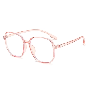 Stylish pink oversized anti-blue light glasses with transparent plastic frames for women