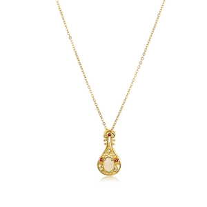 18K gold violin necklace with cat eye stone and micro-inlaid cubic zirconia pendant