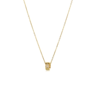 Elegant 18K gold-plated titanium steel cylinder necklace with sparkling cross stones