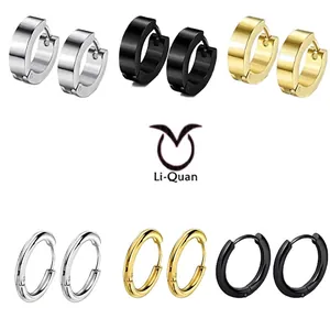Minimalist Hoop Earrings Stainless Steel 18K Gold Plated Huggies Geometric Jewelry For Women Men Punk Style