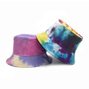 Breathable cotton tie-dye bucket hats in pink purple and rainbow colors for outdoor travel