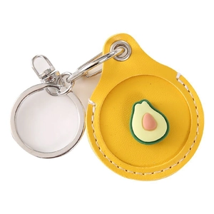 Yellow PU leather waterdrop key fob cover with cute 3D avocado for access cards