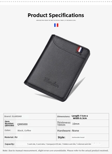 Detail view of ultra-thin black men's wallet showing card slots and ID window