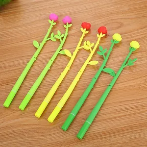 Creative Cartoon Rose Flower Gel Pen Soft Rubber Cute 0.5mm Black Ink Signature Pen For Office School Stationery Gift