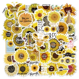 Set di 50 adesivi impermeabili con girasoli per decorare valigie e chitarre