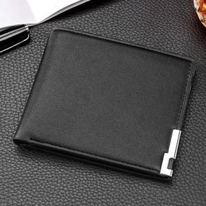 Men Bifold Wallet PU Leather Lychee Pattern Business Minimalist Card Holder Multi Slots ID Window Short Purse