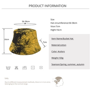 Bob en coton tie-dye coloré avec spécifications de taille pour protection solaire