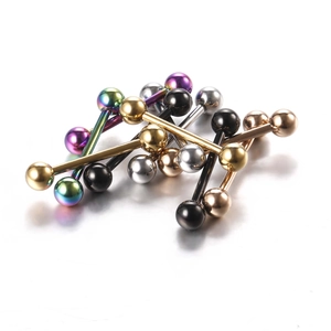 Stainless steel nipple and tongue barbells in multiple colors including gold and black