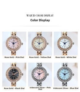 Detailed color display of JW quartz watches with diamond-set alloy link bracelets