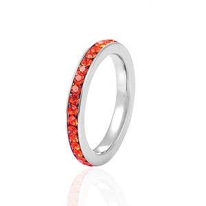 Eternity band ring in silver-tone stainless steel with orange birthstone zirconia stones