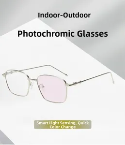 Detail of silver metal frame photochromic glasses with wave-patterned temple design