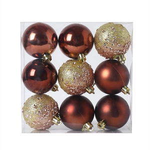 Set of 9 blue and gold 6cm Christmas ball ornaments in a transparent gift box