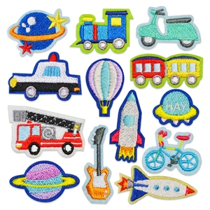 Cartoon Car Space Planet Embroidered Patches Polyester Iron On Cloth Stickers DIY Decor For Clothes Bags Hats