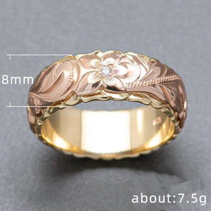 Exquise 8mm tweekleurige gegraveerde ring voor dames met edelsteen en gewicht van 7,5g