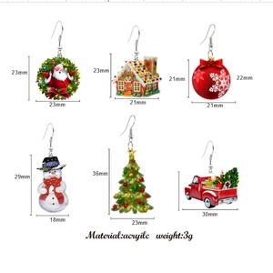 Acrylic Christmas earrings set featuring Santa, gingerbread house, and snowman designs